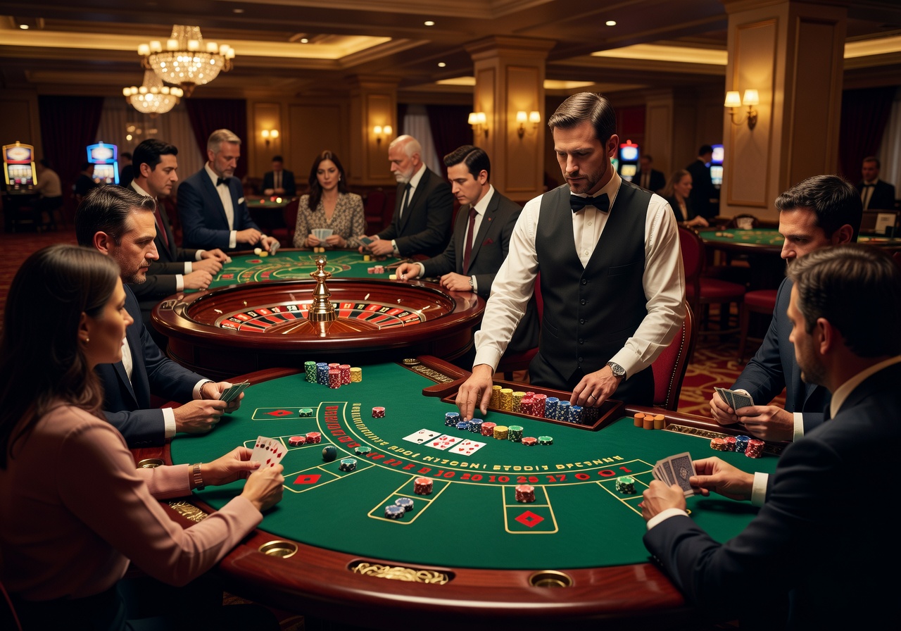 Casino blackjack table with premium dealer setup