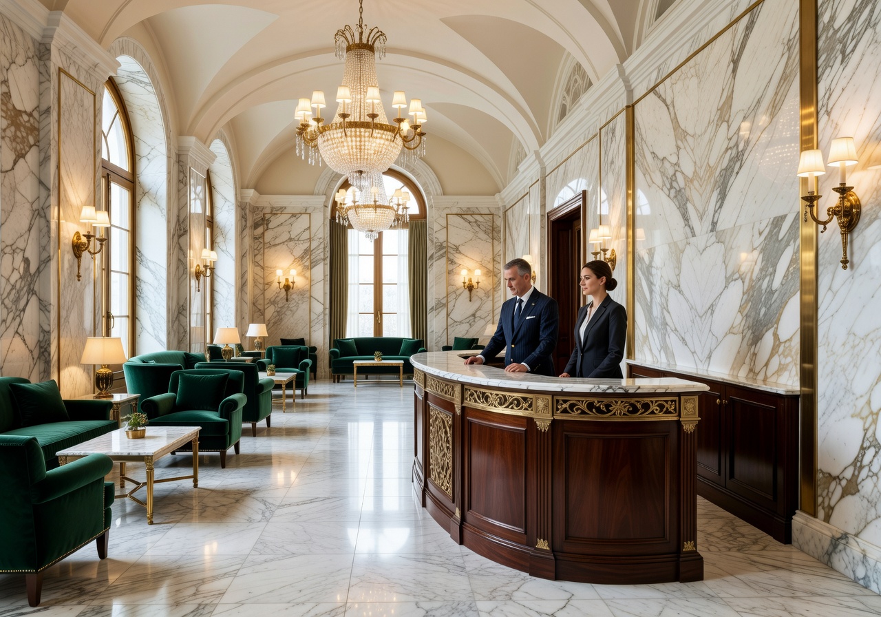 Tekraplayorbt luxury hotel lobby with marble accents