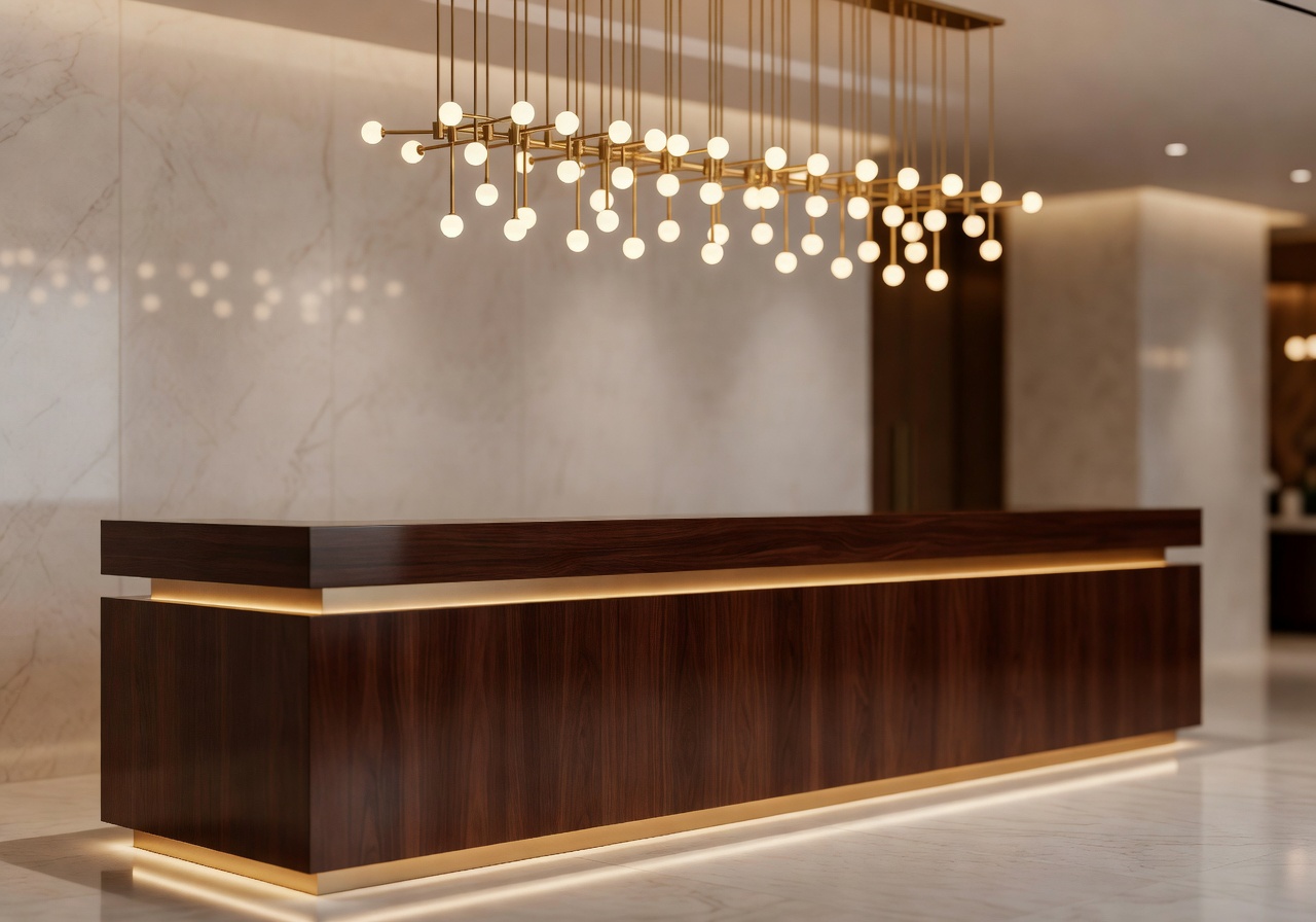 Hotel reception desk with elegant lighting