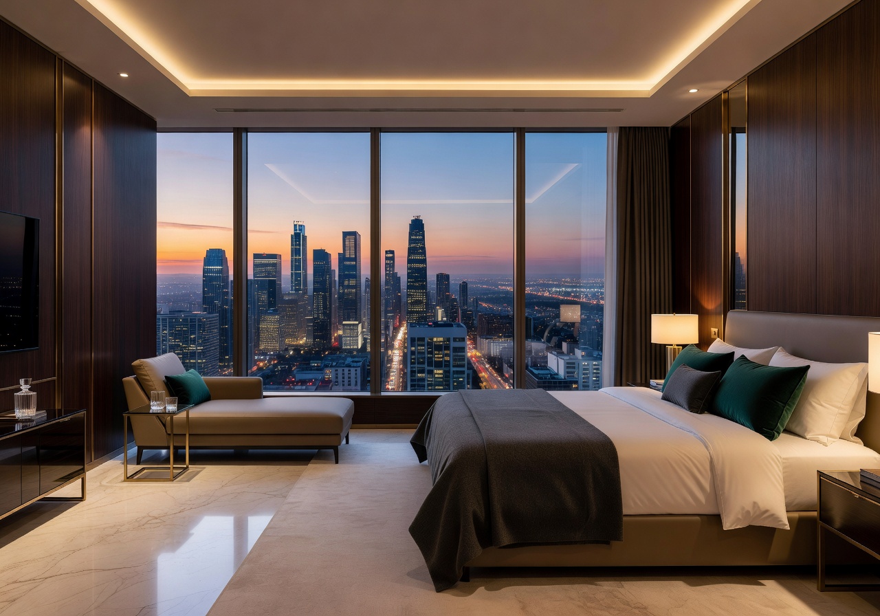 Skyline Deluxe Room with floor-to-ceiling panoramic windows overlooking the city