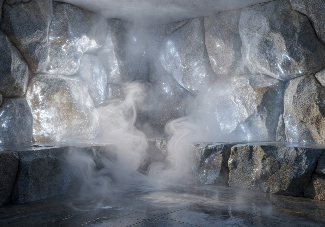 Steam room with luminous Nordic stone walls