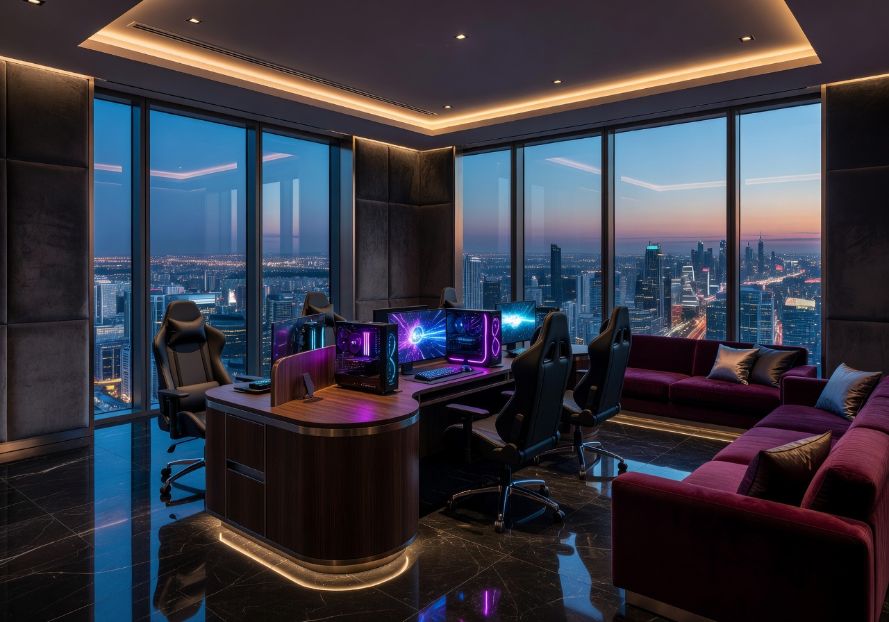 VIP skyline salon private gaming room with city panorama