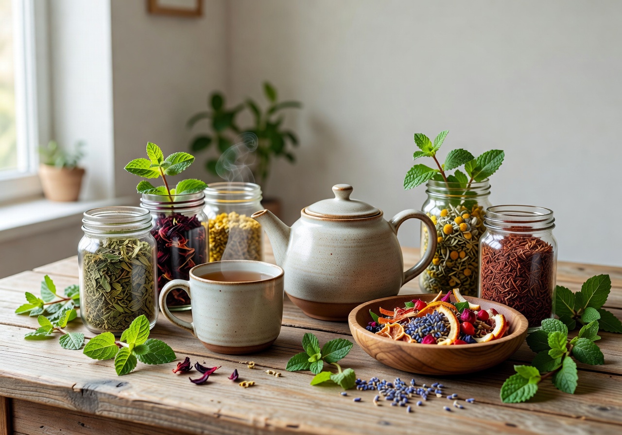 Wellness tea station with herbal infusions