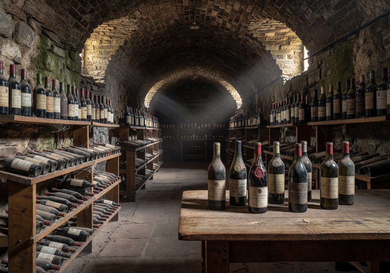 Wine cellar with rare vintage bottles